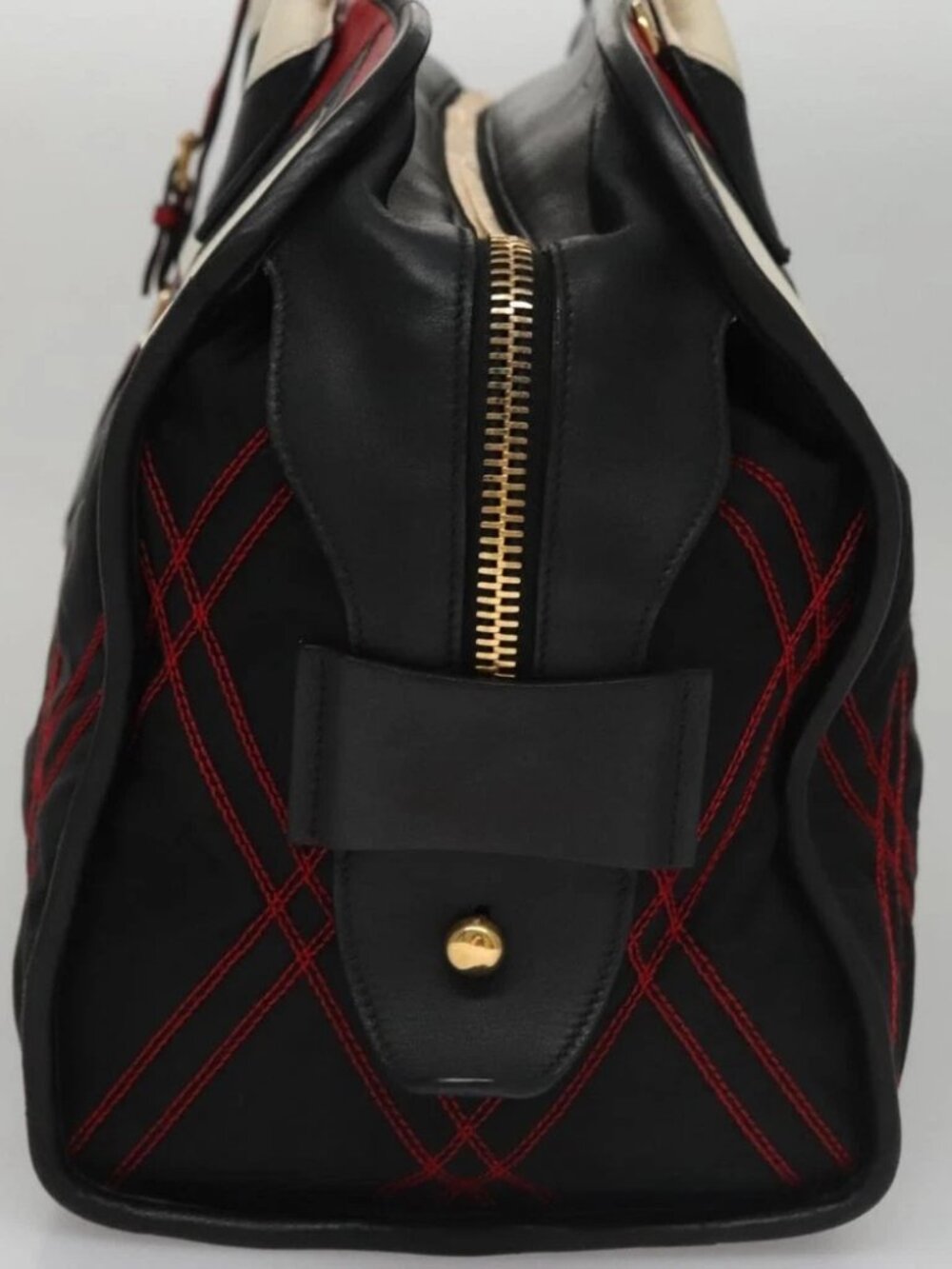 PRADA Hand Bag Nylon Black Red white Auth - Picture 4 of 16